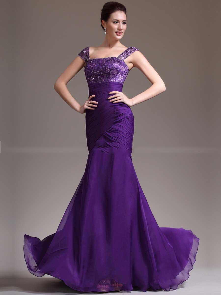 Mariage - VioletDress-chiffon Lace Mermaid Long Prom Dress