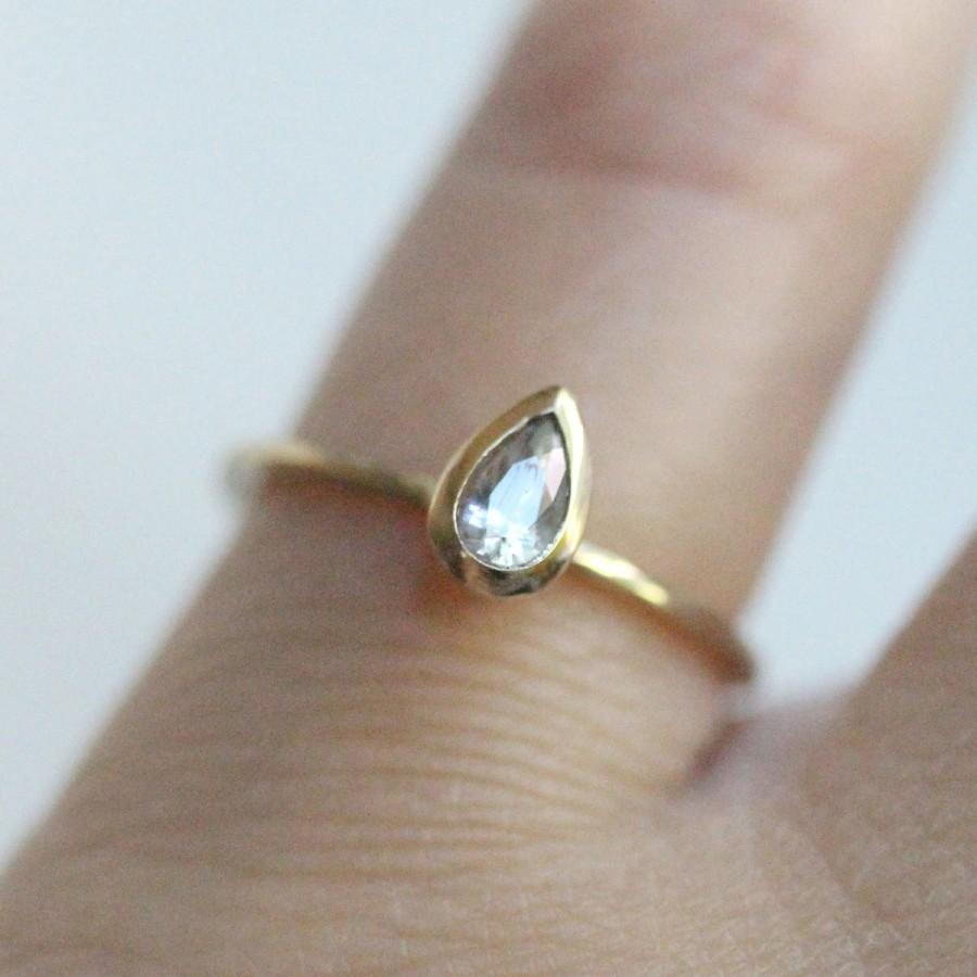 Wedding - White Sapphire 14K Gold Engagement Ring, Stacking RIng, Gemstone Ring, Wedding Ring, Eco Friendly, Pear Shape Ring - Made To Order