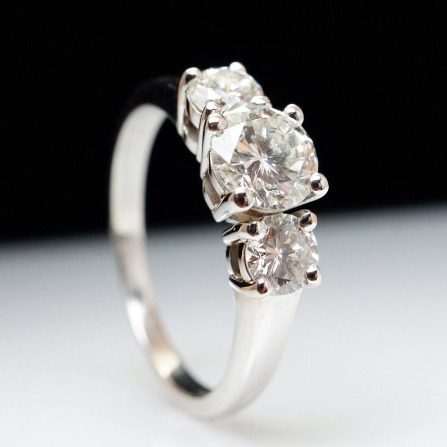 Wedding - 1.29 cttw Three Stone Diamond Engagement Ring - 14k White Gold - Size 6.75 - Free Resizing - Layaway Options