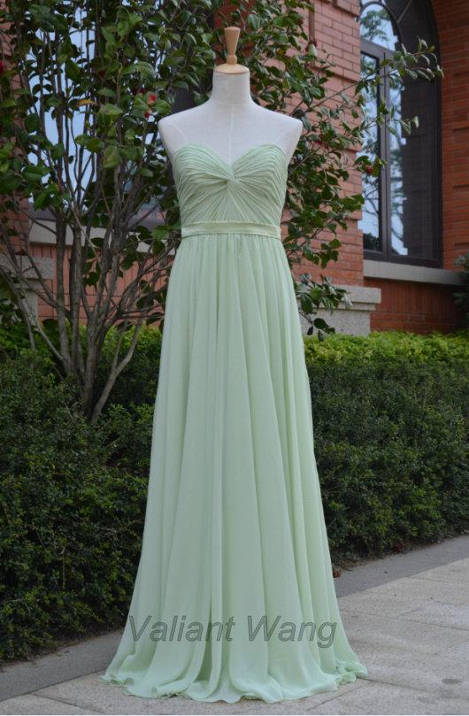 Свадьба - Mint Green Chiffon Sweetheart Neckline Zipper Back Bridesmaid Dress Wedding Dress Prom Dress Floor Length With Pleats