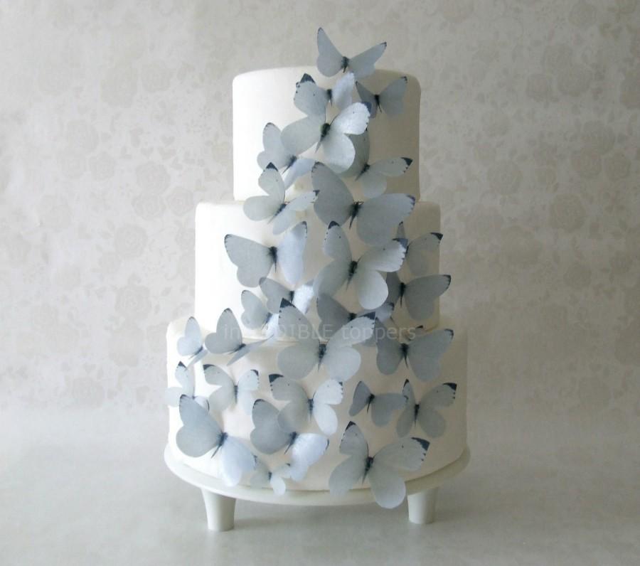 زفاف - CAKE TOPPER - 30 Gray Edible Butterflies - Cake Decorations - Winter Wedding