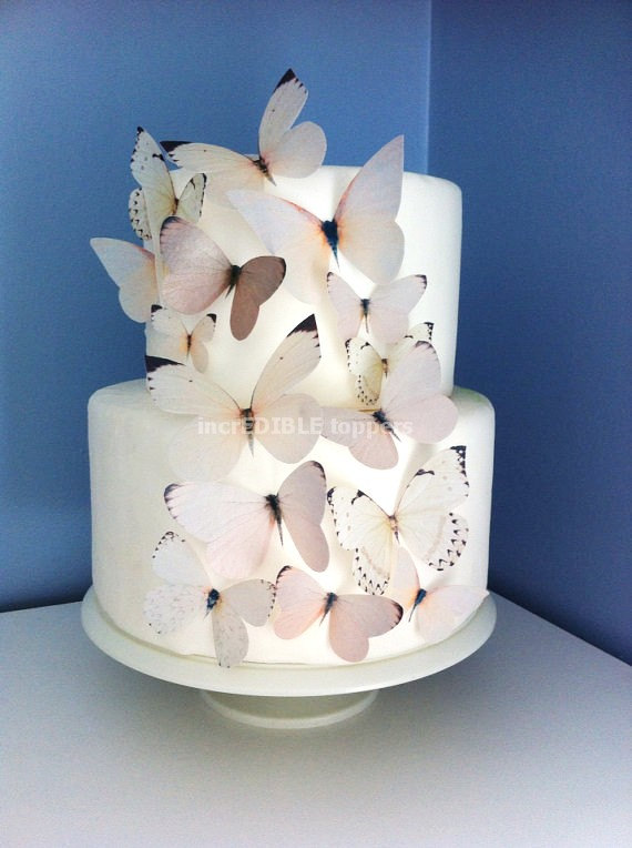 زفاف - Wedding CAKE TOPPER -  Edible Butterflies in Ivory, Cream colors - Butterfly Cake, Cake Decorations - Natural, Nature Wedding