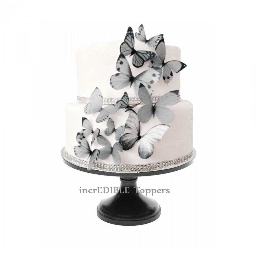 زفاف - Wedding CAKE TOPPER -  Edible Butterflies in Gray - Butterfly Cake, Cake Decorations