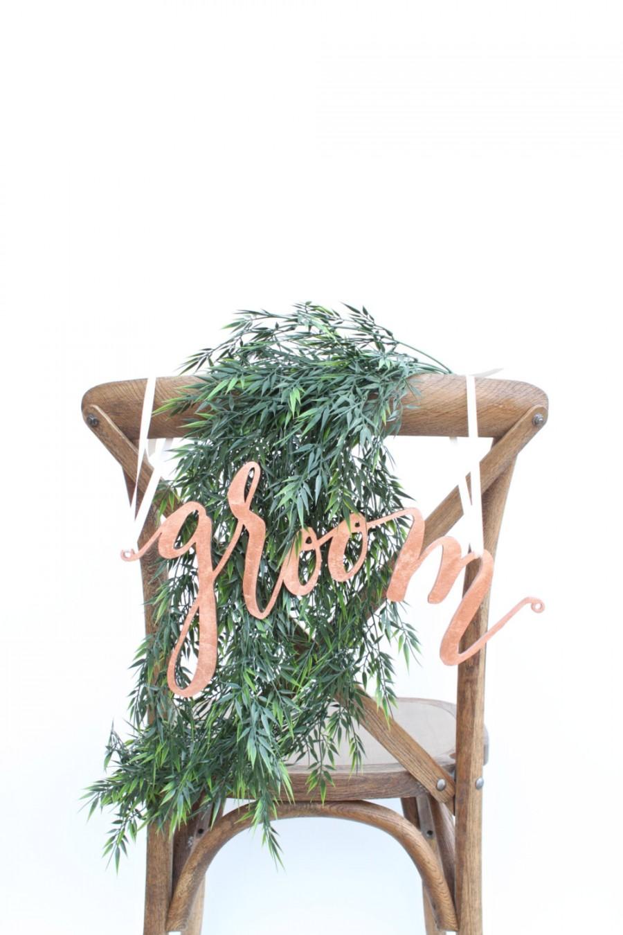 زفاف - Wedding Chair Signs: genuine copper leaf "bride" and "groom" calligraphy pair