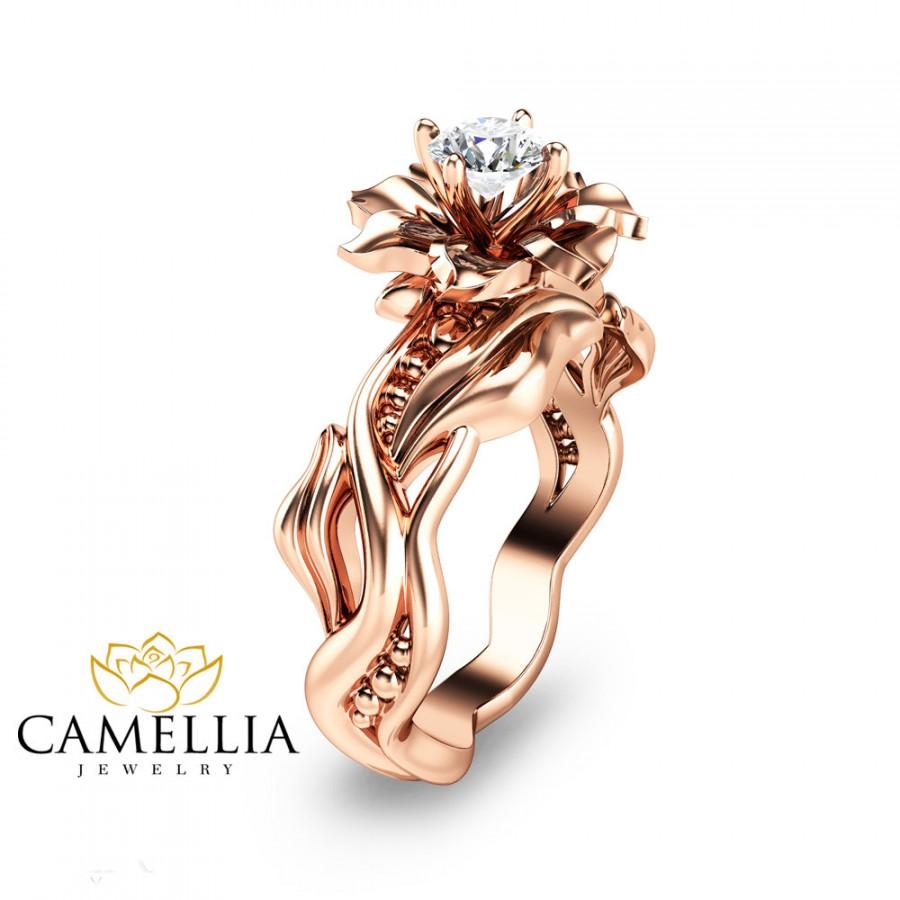زفاف - Rose Gold Engagement Ring-0.25ct. Natural Diamond Flower Engagement Ring-14KRose Gold Diamond Engagement Ring