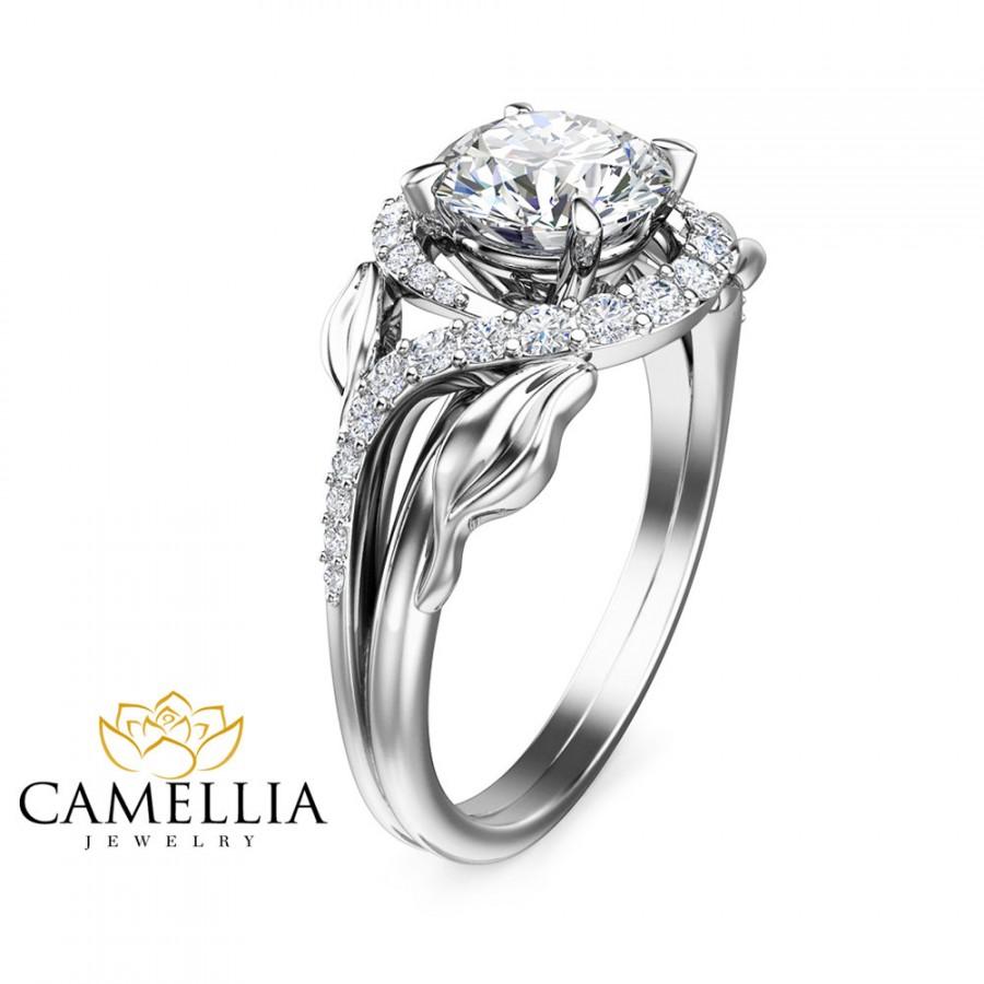 Wedding - 14K White Gold Diamond Ring,Unique Engagement ring,Vine Ring,Leaf Rings,Fashion Rings,Vine Engagment Ring,Nature Inspired,Art Deco Ring.