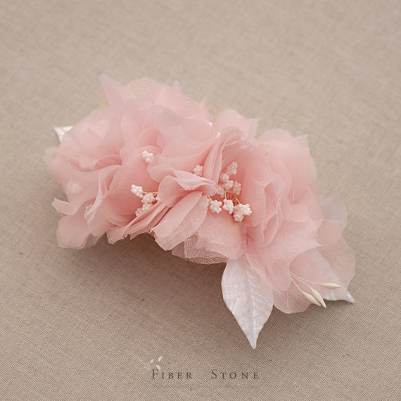 Свадьба - Pure Silk Bridal Headpiece, Flower, Bridal Hairpiece, Pink Bridal Hair Flower, Pink Bridal Flower Comb, Blush Pink Wedding Hair Accessory