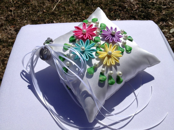 Wedding - Unique wedding ring bearer pillow handmade  embroidered.