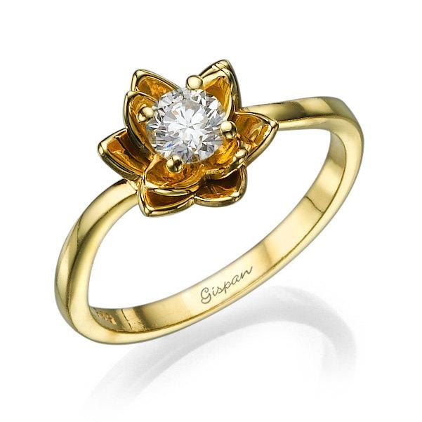 زفاف - Flower Engagement Ring Yellow Gold With Diamonds,Unique Flower Ring, Diamond Ring, Wedding Ring, Promise Ring, Cocktail Ring, Rings,