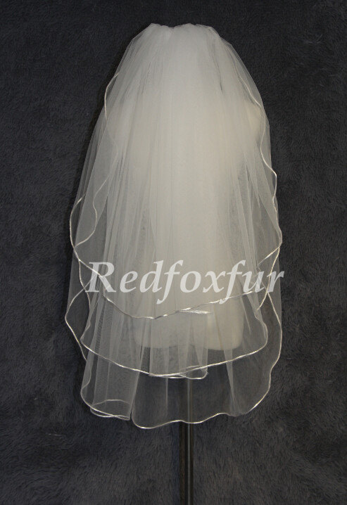 زفاف - 3 layer Bridal Veil, elegant white ivory simple rope edge veil + Comb