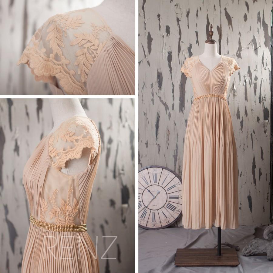 Свадьба - 2015 Champagne Chiffon Bridesmaid dress, Fairy dress, Wedding dress, Party dress, Formal dress, Blush Lace Prom dress floor length (T093)