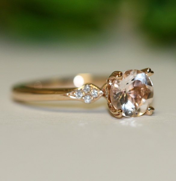 زفاف - Unity-VS Diamond 7mm Round Morganite in 14K Rose Gold Morganite Engagement Ring (Bridal Set Available)