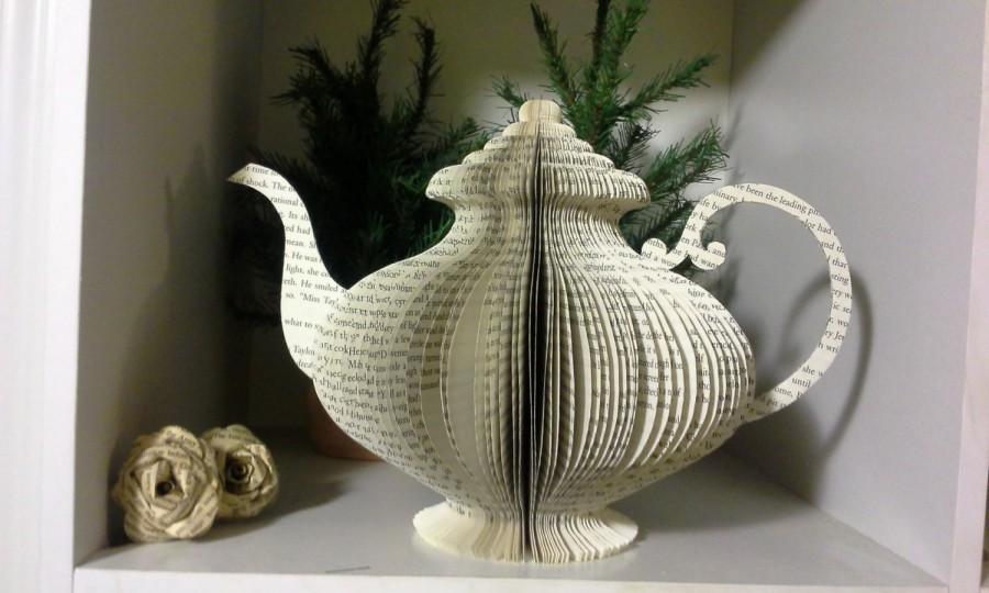 Свадьба - Book page Teapot & cup~Wedding Centerpiece~Book club~Mother's Day~Tea Party