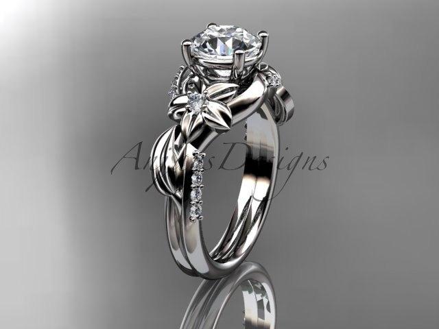 زفاف - Unique platinum diamond leaf and vine wedding ring,engagement ring ADLR224