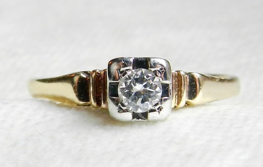 زفاف - Art Deco Engagement Ring Old European Cut Diamond 0.20 carat 14k Yellow 14k White Gold