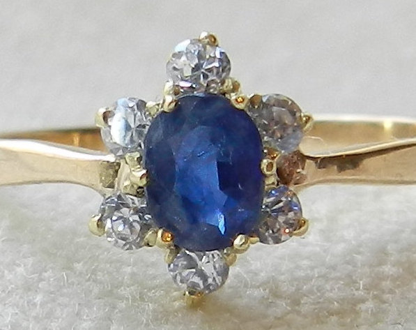 Wedding - Sapphire Engagement Ring Genuine 0.35ct Sapphire and 0.21cttw Diamond Ring set in 14k Yellow Gold Beautiful!
