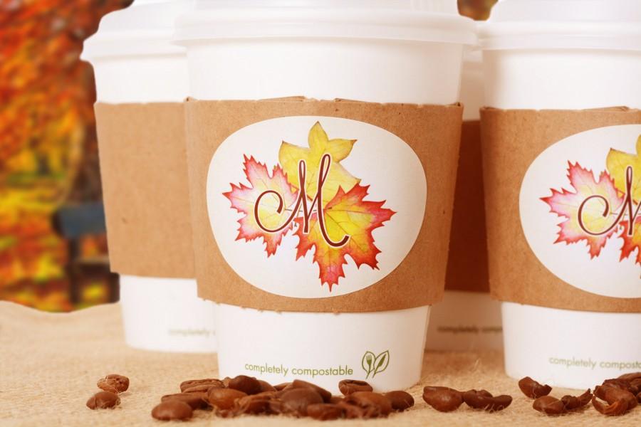 Свадьба - Autumn Wedding Supplies - 10 Wedding Coffee Cups, Lids, Hot Sleeves and Personalized Labels - Personalized Wedding Cups