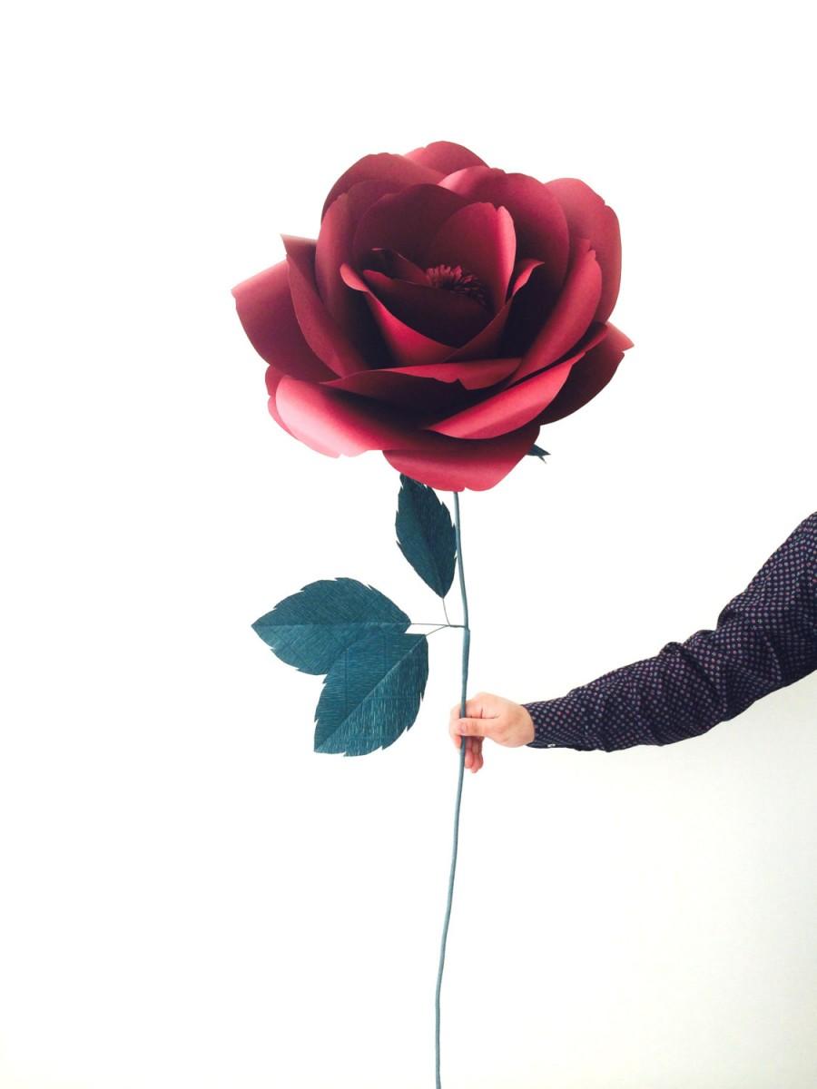 زفاف - Marsala Paper Rose - Marsala Paper Flower - Single Paper Rose - Decorative Wedding Bloom