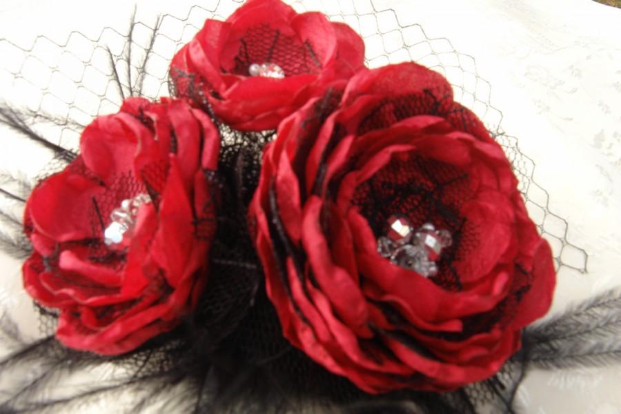 زفاف - Red Bridal Headpiece-Beautiful  Vintage Inspired Floral Clip Headband-All ages Photo Prop Burgundy