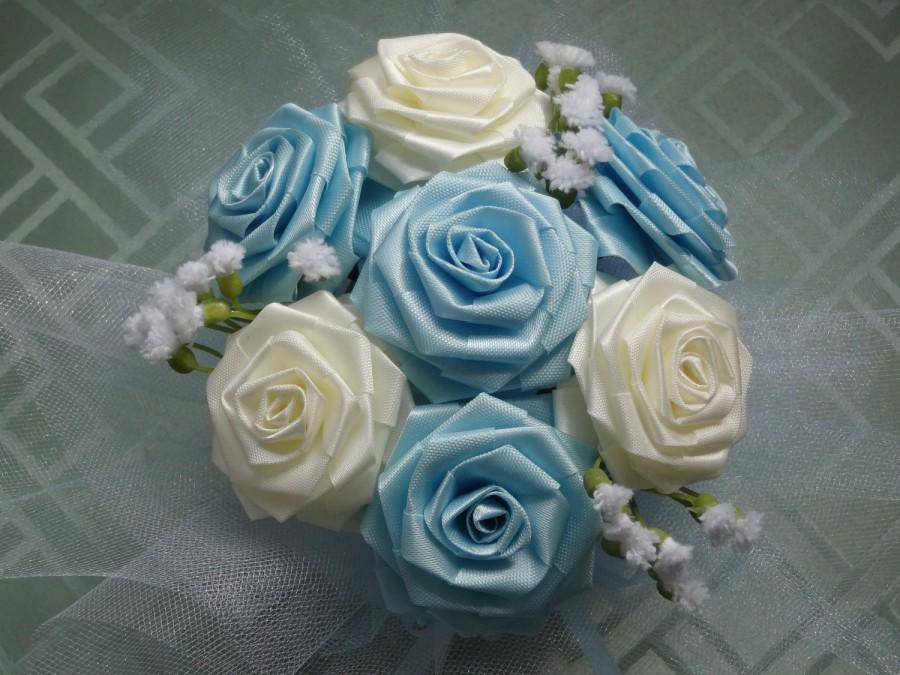 زفاف - Something Blue Forget-Me-Not Cutie Pot Ribbon Flower Centerpiece for Wedding/ Bridal Shower/ Baby Shower/ Sweet 16/ Housewarming/ Home Decor