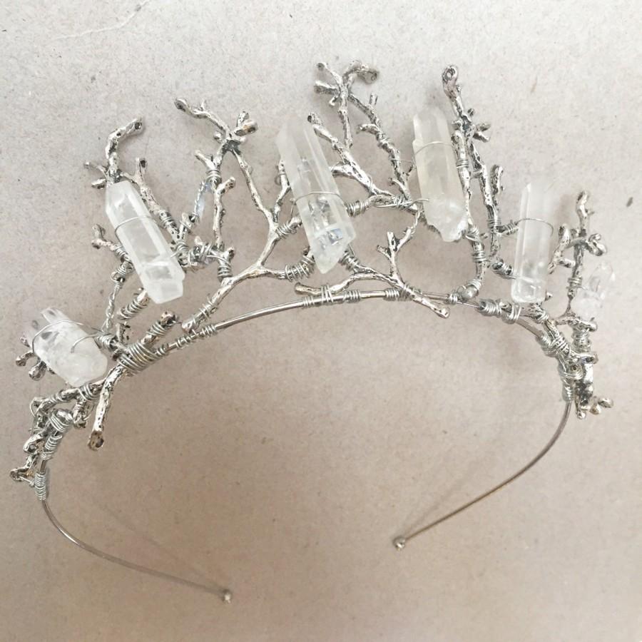 Hochzeit - Quartz Raw Crystal and Branch Twig Antler Woodland Ethereal Natural Crown.