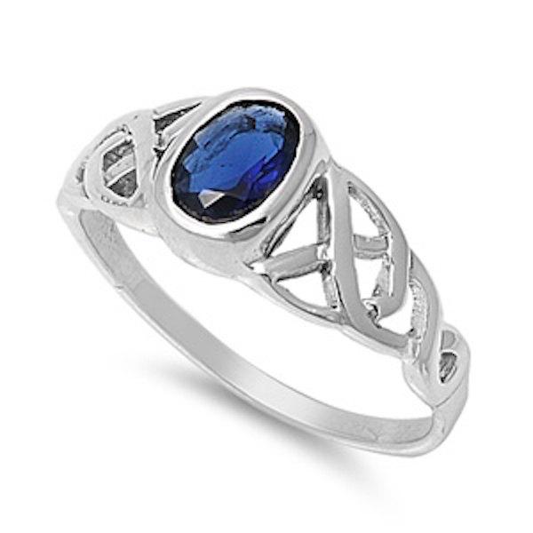 Wedding - 1.00 Carat Oval Cut Blue Sapphire Solitaire Bezel Set Celtic Design Twisted Knot Solid 925 Sterling Silver Solitaire Engagement Ring