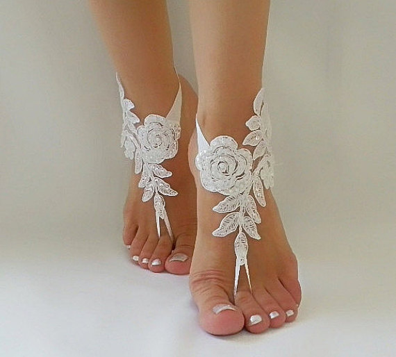 Hochzeit - white Beach wedding barefoot sandals