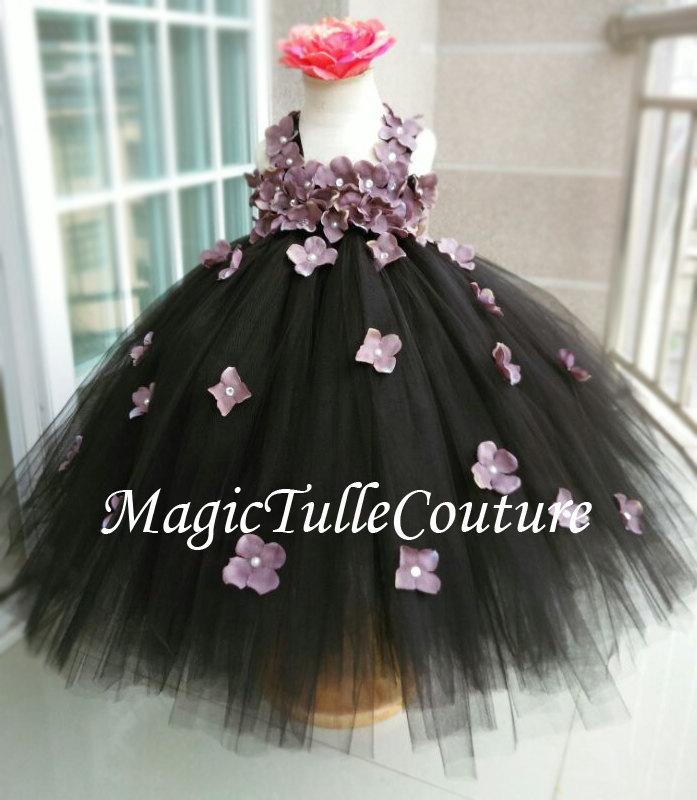 Wedding - Black Flower Girl Dress  Grey Flower Girl Dress Tulle Dress Wedding Dress Birthday Dress Toddler Tutu Dress