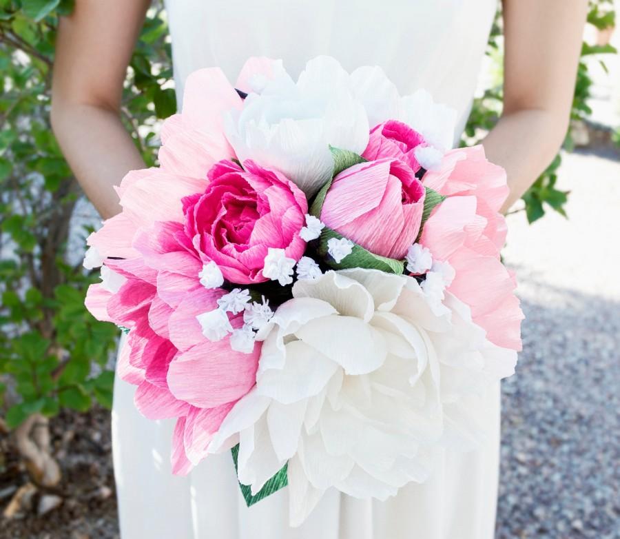 زفاف - Handmade crepe paper flower bouquet, paper flower, wedding bouquet, bridesmaid bouquet,  decoration, Summer, Spring, bridal bouquet
