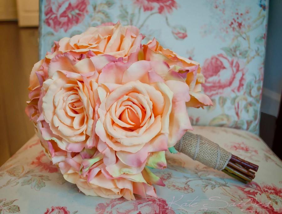 زفاف - Peach Rose Wedding Bouquet