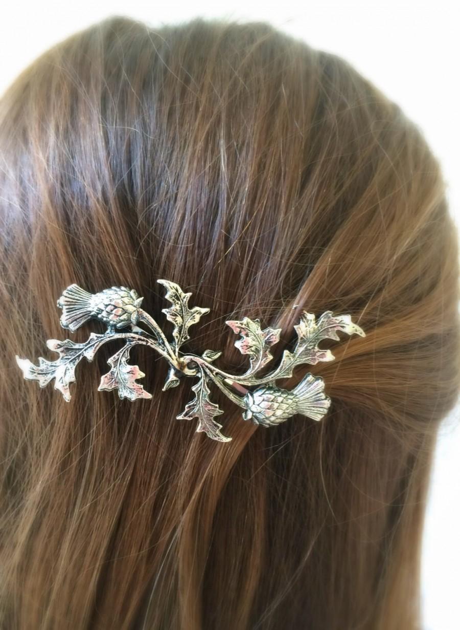 زفاف - Silver Scottish Thistle Hair Pin leaf Bobby Pin Bridal Hair Pin Bridal Hair Clip Woodland Wedding Scottish Bridal Hair SOLDERED NOT GLUED!