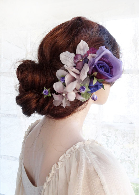 Свадьба - bridal headpiece, purple hair flower, luxury bridal hair piece, wedding headpiece, floral headpiece, purple hair comb, hair accessories