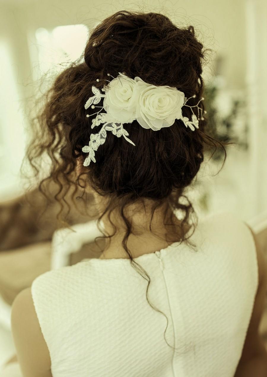 زفاف - Bridal floral  hair omb, Bridal hairpiece, Floral hair piece, Wedding headpiece,  Bridal lace headpiece
