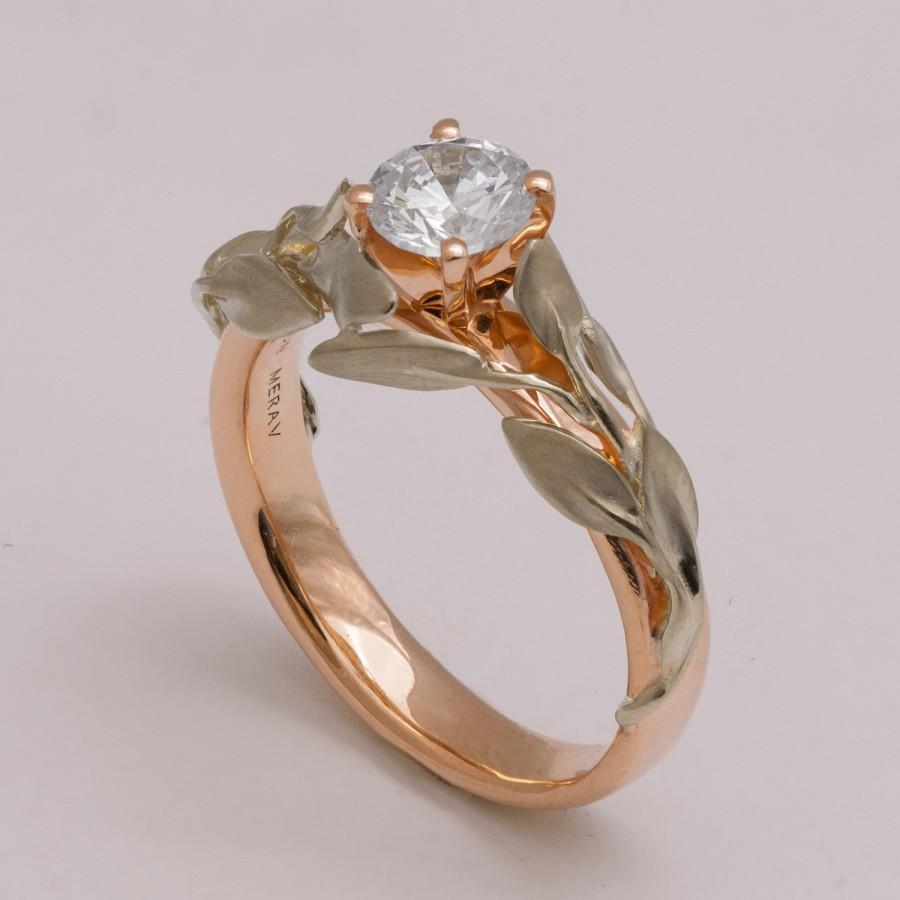 زفاف - Two Tone Leaves Engagement Ring - 14K White and Rose Gold Diamond ring, unique engagement ring, leaf ring, Alternative Engagement Ring, 4B