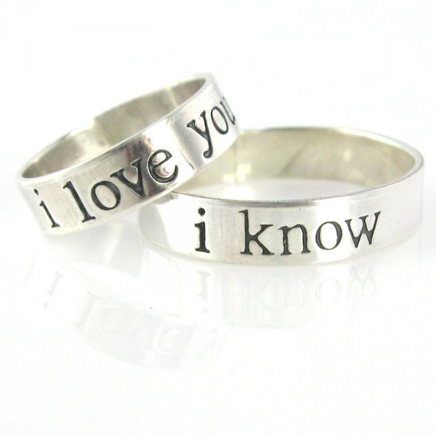 Свадьба - Star Wars Wedding Bands - Han & Leia - I Love You - I Know - Pair of Sterling Silver His and Hers Wedding Bands