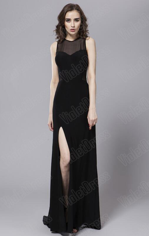 زفاف - Sexy Perspective Satin Diamond Tulle Long Black Evening Dress