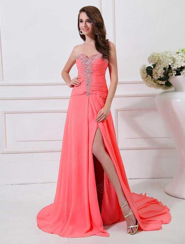 Mariage - A Line Chiffon Sweetheart Beaded Pink Prom Dress