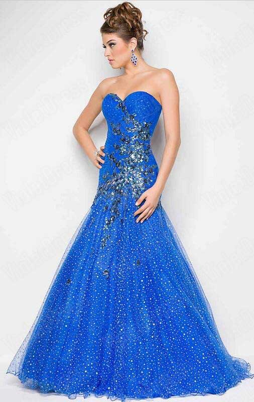 Mariage - Mermaid Sweetheart Tulle Court Train Royal Blue Prom Dress 2015