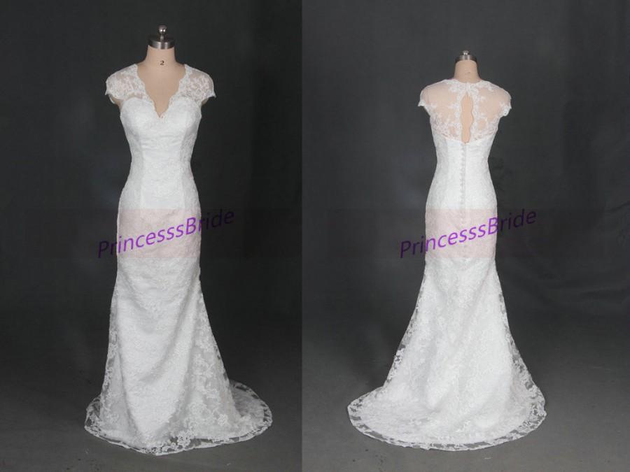 زفاف - Ivory lace wedding gowns 2016, simple v-neck elegant bridal dresses with train, cheap long wedding dress for party.