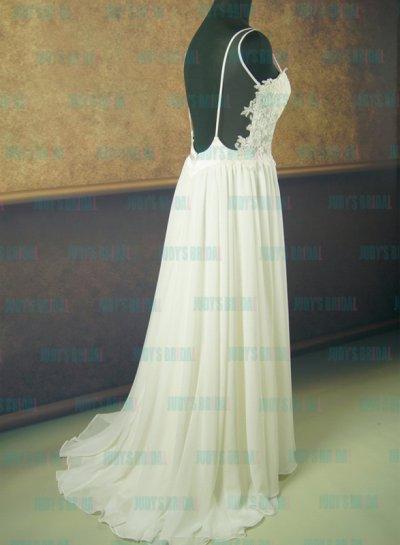 زفاف - JDP012 sexy open back flowy chiffon lace wedding dress