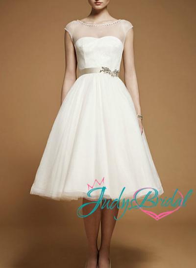 Hochzeit - JWD055 tea length short little white wedding dress vintage inspired