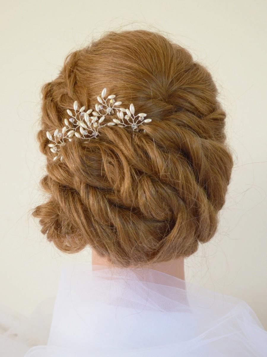 Wedding - Rice Pearl Crystal Bridal Hair Pins, Wedding Hair Accessories, Swarovski Crystal Pinwheel Hair Pins, Bridal Hair Pins, Bridesmaid Hair Pins