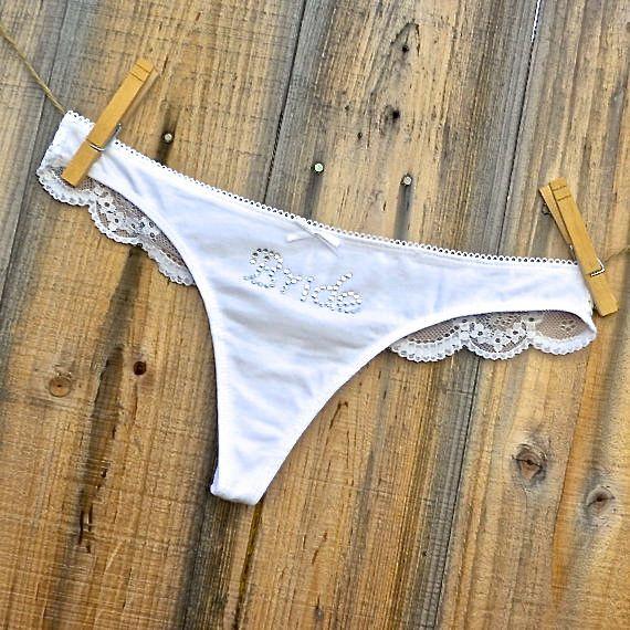 Hochzeit - BRIDE Rhinestone Bridal Panties BLUE or Silver Rhinestones - Bride lacey THONG white bum - Bling underwear Size Large - Ships in 24hrs