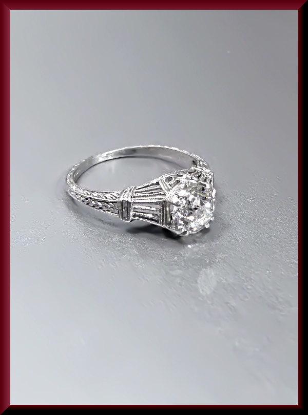 Wedding - Antique Vintage Art Deco Platinum Diamond Engagement Ring
