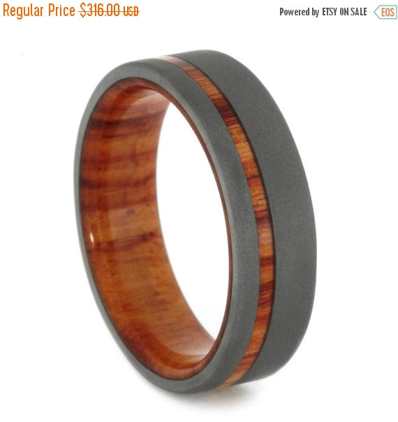 Hochzeit - Holiday Sale 15% Off Titanium Ring and Tulip Wood Wedding Band, Sandblasted , Ring Armor Waterproofing Included, Custom Wedding Ring