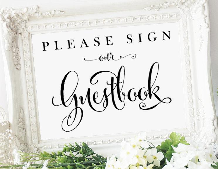 Свадьба - Please Sign our Guestbook Sign - 5x7 sign - DIY Printable sign in "Bella" black script - PDF and JPG files - Instant Download