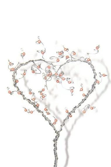 Wedding - Wedding Cake Topper Heart Tree Topiary Custom Wire Beaded Sculpture Valentines Day Anniversary Birthday Gift