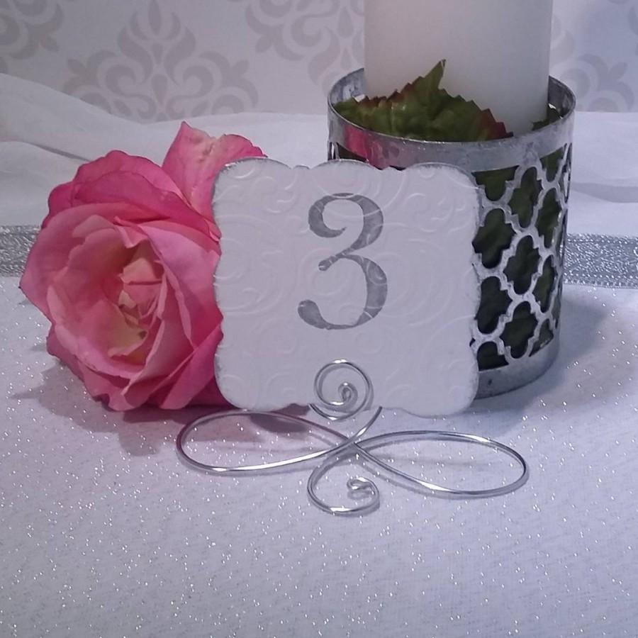 Wedding - 20 Large Wire infinity Bow table number holders, black, gold and silver table number holders