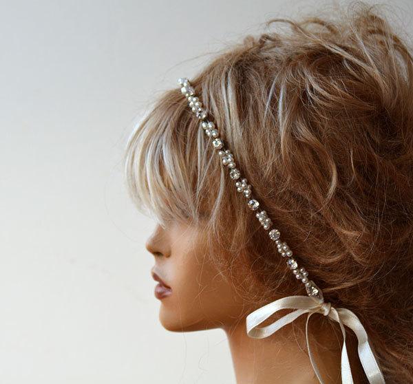 زفاف - Pearl and Rhinestone Headband, Wedding Headband,  Wedding Accessories,  Bridal Hair Accessory