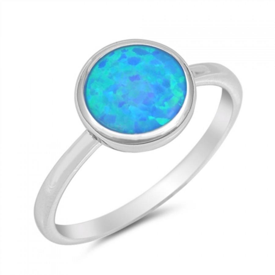 Свадьба - Round Cut Blue Opal Ring Solid 925 Sterling Silver Lab Created Blue Opal Solitaire Wedding Engagement Anniversary Blue Opal Ring